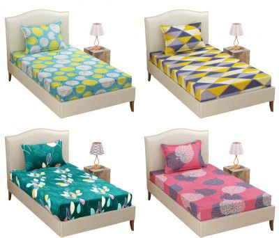 BSB HOME® Prime Collection Combo Pack of 4 Single Bedsheet with 4 Pillow Covers