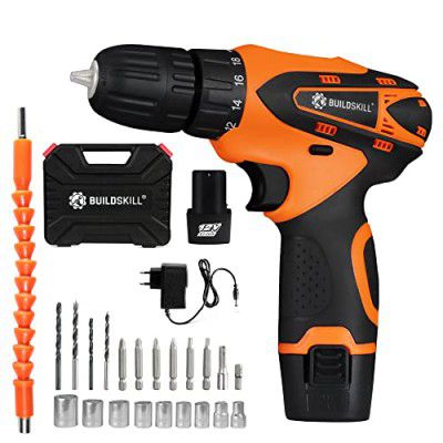 Buildskill BDLI2K3 12V Li-ion Cordless Drill with Reversible Function with 27 pieces Power & Hand Tool Kit (27 Tools)