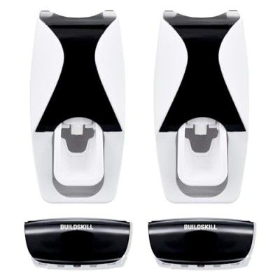 Buildskill Black Toothpaste Dispenser & Toothbrush Holders for Bathroom Set (Pack of 2)