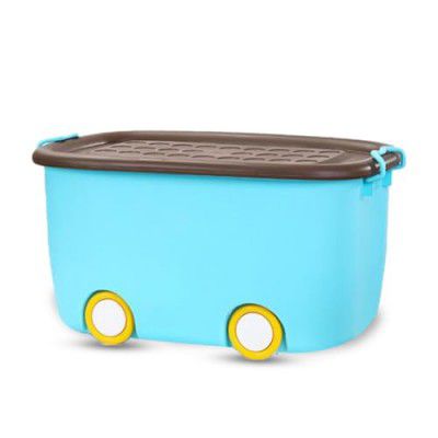 BUMTUM 45L Toy Storage Box with Locking Lid & Handle - Blue | Rolling Organizer with Stackable Design & Wheels | Toy Basket Storage Solution for Kids | Size: 58x39x31 cm