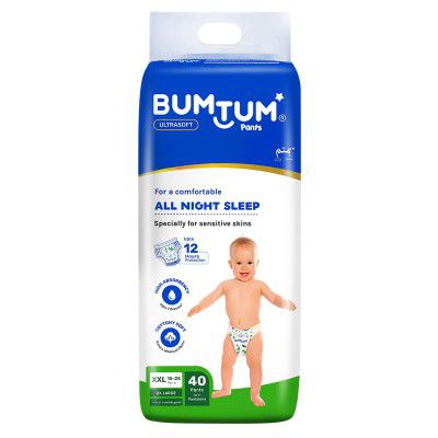 Bumtum Baby Diaper Pants, XXL Size, 40 Count, Double Layer Leakage Protection Infused With Aloe Vera, Cottony Soft High Absorb Technology