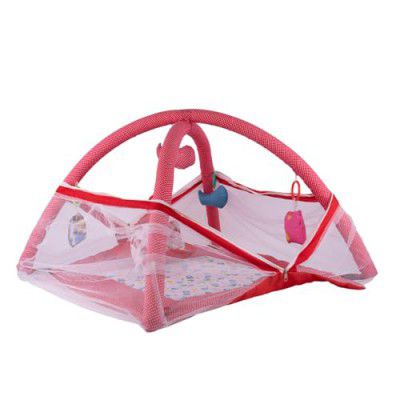 BUMTUM Baby Play Gym Bed, 0-12 Months| Baby Bedding Set | Baby Bedding Mattress Set with Mosquito Net | Baby Bed Set for Newborn Babies (Red)