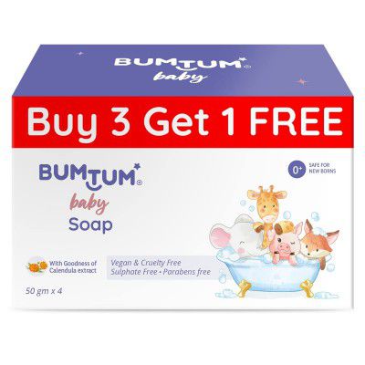 Bumtum Baby Soap with goodness of calendula extractParabens Free Vegan& cruelty Free 50Gm Pack of 4