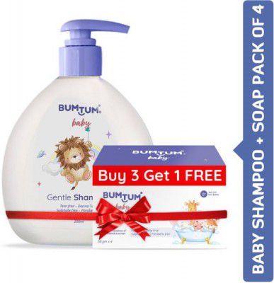 BUMTUM Gentle Baby Shampoo + Soap (4 x 50g)No Tear,Paraben Free & Derma Tested Combo (Multicolor)