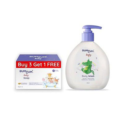 Bumtum Paraben Free Baby Soap (4N x 50 Gram) & Baby Body Wash (200 ML) Combo