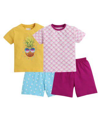 BUMZEE Half Sleeve Girls T-Shirt and Shorts Set Pack of 2