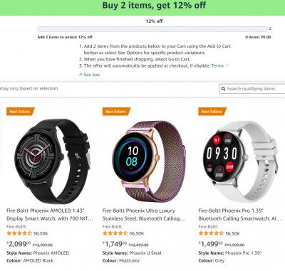 Buy 2 items, get 12% off on Fire-Boltt Smartwatch