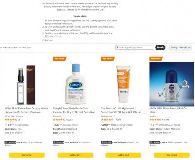 Amazon : Buy Beauty products worth 599 & get free wow luxury perfume