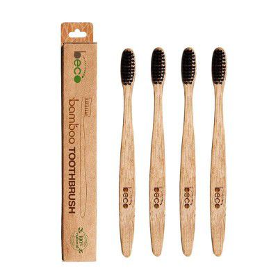 Buy Beco Wooden Bamboo Toothbrush with Charcoal Activated Ultra-Soft Bristles | Pack of 4 |