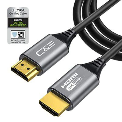 C & E 8K Hdmi 2.1 48Gbps Ultra High Speed Hdmi Cord 6ft [ 2-Pack] Support Dynamic HDR, eARC, Dolby Atmos, 8K60Hz, 4K120Hz, HDCP