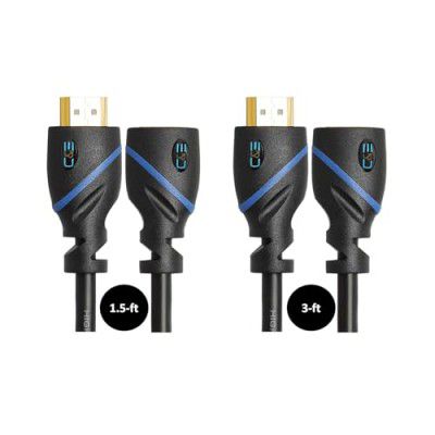 C & E Gold Plated 4K HDMI to HDMI Cable | COMBO PACK [ 1.5-Ft | 3-Ft ] HDMI 2.0 Male to Female - High Speed Data Upto 18Gbps