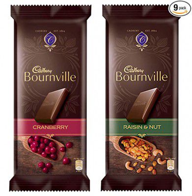 Cadbury Bournville Dark Chocolate Bar with Cranberry, 80 gm (Pack of 5) and Bournville Dark Chocolate Bar with Raisin & Nuts, 80 gm (Pack of 4)