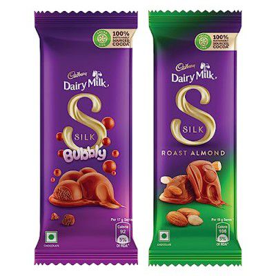 Cadbury Dairy Milk Silk Small Chocolates Combo (2 x Bubbly 50g, 2 x Roast Almond with whole nuts 58g and 2 x Fruit and Nut 55g)