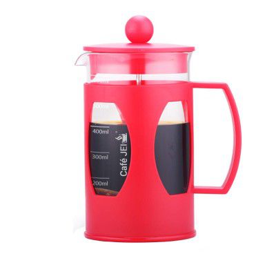 Cafe JEI French Press Coffee And Tea Maker 600ml With 4 Level Filtration System, Heat Resistant Borosilicate Glass (Red, 600ml)