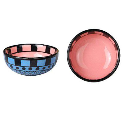 Caffeine Ceramic Handmade Pink and Blue Dotted Katori Bowl – Set of 2