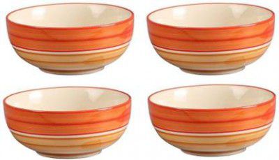 caffeine Ceramic Vegetable Bowl Ceramic Handmade Orange Illusion Katori Bowl  (Pack of 4, Orange)