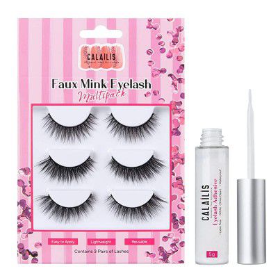 CALAILIS False Eyelash, 3 Pairs with 5g False Eyelash Glue (CS09)