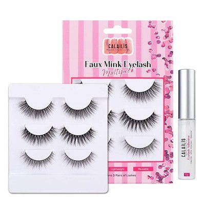 CALAILIS False Eyelash, 3 Pairs with 5g False Eyelash Glue (CS11)