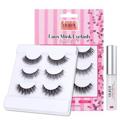 CALAILIS False Eyelash, 3 Pairs with 5g False Eyelash Glue (CS12)