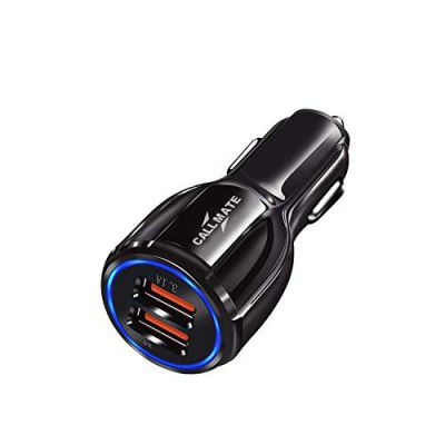 Callmate LZ-348 QC 3.0 Metallic Car Charge Dual Port Quick Fast Charging Port 18W with Multi-Protection for Apple & Android Devices (Black)