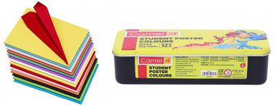 Camel Student Poster Color - 10ml each, 12 Shades & OFIXO 100 pcs Color Sheets (10 Sheets each color)