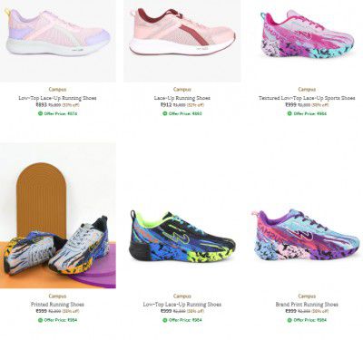 Ajio Footwear Loot : Upto 73% off on campus Women's Shoes | Starts @Rs 486