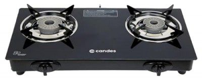 Candes Gas Stove 2 Burners | Gas Saver Tornado Burners | Manual Ignition 2 Burner Gas Stove | 6mm Toughened Glass | Gas Chulha | LPG Gas Stove | ISI Certified | 1 Yr Warranty