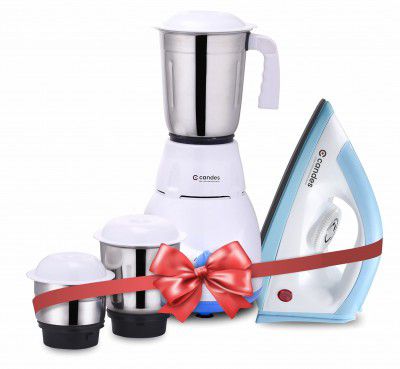 Candes Imperial 550 Watt 3 Jar Mixer Grinder and 1000 Watt Dry Iron Super Combo (White, Blue)