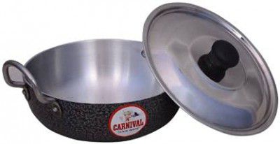 Carnival Aluminium Coating KADHAI Induction Based 1.5 LTR(Steel LID) Pure Virgin Aluminium Kadhai 19 cm, 7 cm Diameter with Lid 1.5 L Capacity (Aluminium, Induction Bottom), Silver