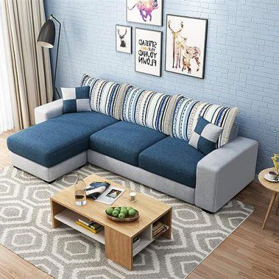 Casacomfort Florendo 4-Person Sofa Fabric Lhs L Shape Sofa Set (Blue-Light Grey)