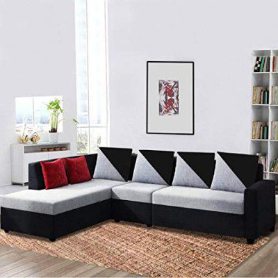 CASASTYLE - 6 Seater Neylar LHS Fabric L Shape Sofa for Living Room (Grey-Black)