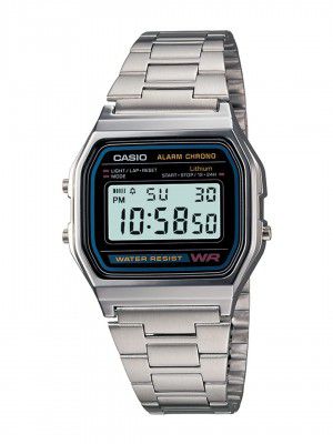 Casio Vintage A158WA-1DF Black Digital Dial Silver Stainless Steel Band D011