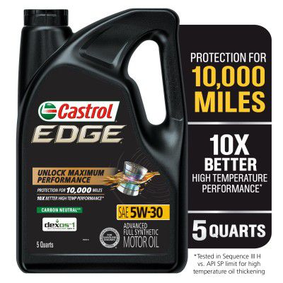 Castrol 03084 Edge 5W-30 Advanced Full Synthetic Motor Oil, 5 Quart