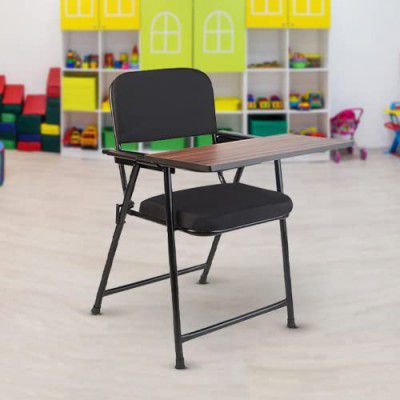 CELLBELL C62 Contemporary Metal Ergonomic Design Sturdiness Folding Study Chair with Cushion and Writing Pad (Black)