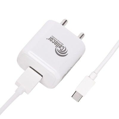 Cellecor Super Fast 2.4A Smart Charger with 12W Fast Charging Adapter and 3.0A Type-C USB Data Cable (White)