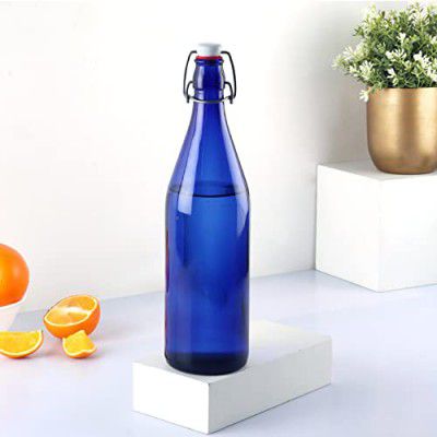 CELLO Aquaria Glass Water Bottle | Freezer Safe & Leakproof Flip Cap | Stylish & Unique Design | Durable & Scratch Proof | 1000ml, Navy Blue