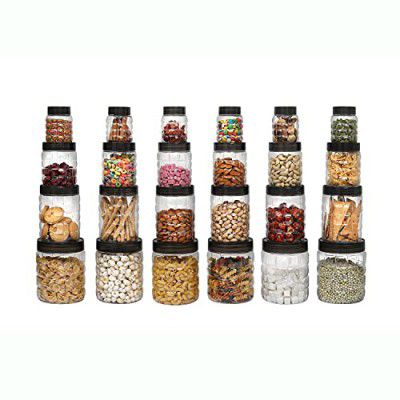 Cello Checkers Pet Plastic Airtight Canister Set | 300ml x 6, 650ml x 6, 1200 x 6, 2000 x 6, Set of 24