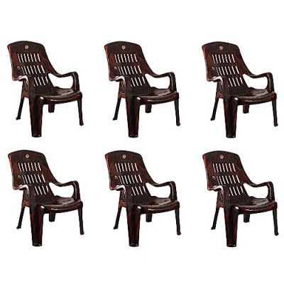 Cello Comfort Plastic Relaxed Armchair, Set of 6 (Rosewood Brown)