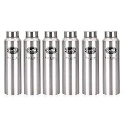 CELLO Crysta Stainless Steel Bottle | Tough & Trendy | Lid is Sealed by a Silicone Ring | 1000ml | Silver, Set of 6