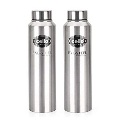 CELLO Crysta Stainless Steel Single Walled Water Bottle, 1000ml, 2 Unit, Silver