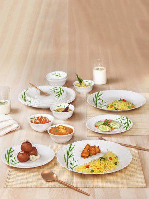 Cello Dazzle Set of 19 Microwave and Dishwasher Safe Bamboo Grove Opalware Dinner Set