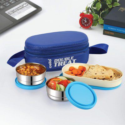 Cello Double Treat Lunch Box with Jacket, 3 Container