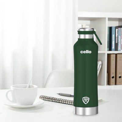 Cello Duro One Touch Insulated Flask | Hot and Cold Stainless Steel Water Bottle | Durable DTP Coating | 800 ml, Green