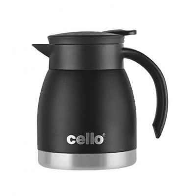 Cello Duro Stainless Steel Pot with Double Wall Vacuum Insulation & Non Skid Base, 600ml, Black