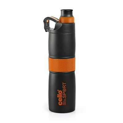 Cello Force Vacuum Insulated Flask | Hot and Cold Water Bottle with Anti-Slip Grip | 500ml, Orange