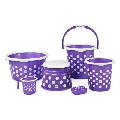 Cello Fusion 6 Piece Plastic Bath Set Purple