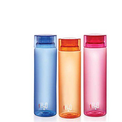 CELLO H2O Round Unbreakable Plastic Water Bottle | 1 Liter | Assorted, Set of 3