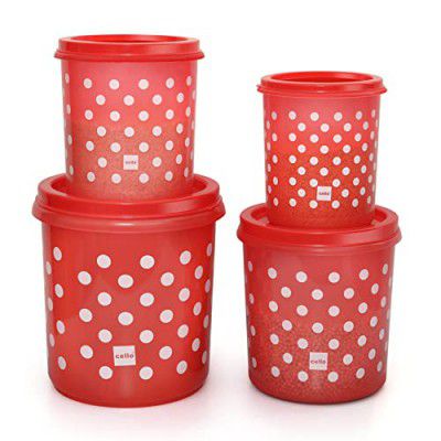 Cello Hi Fresh Safe Plastic Jumbo Container, 4 PC (Capacity - 5ltrs, 7ltrs, 10ltrs & 15ltrs), Red