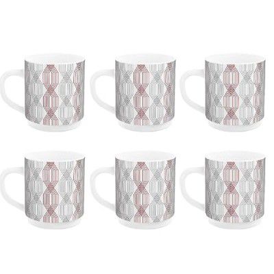 CELLO Imperial Premium Roma Coffee Mug 300 ml | Set of 6 | Red Trilles, White