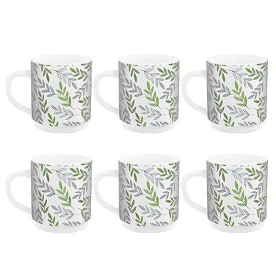 CELLO Imperial Premium Roma Coffee Mug 300 ml | Coffee/Milk Mug with Handle | 6 Units | Green Fall, White